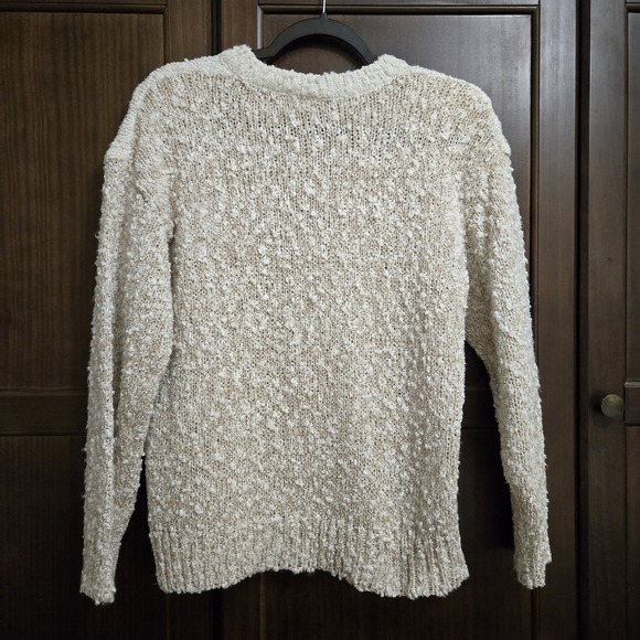 Vintage Sweater Grandma Cottagecore Floral Aplique Pearls Gold Chain 90s Medium - Picture 7 of 16